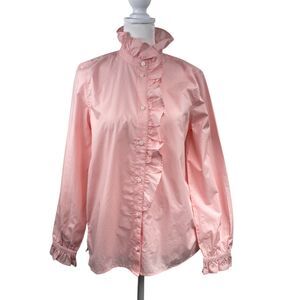 J.Crew Women Pink Poplin Blouse Sz XS/0 Oversized Coquette Ruffled Collar Fairy